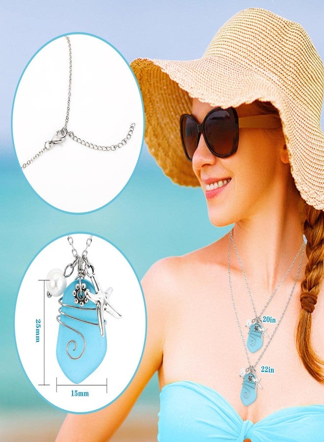 CARPDIM Sea glass necklace Beach Necklaces with Starfish Pendant Wire Wrapped Blue Sea Glass Jewelry Handmade Necklaces hawaiian ocean beach jewelry Necklaces for Women Girls - Image 3
